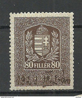 UNGARN HUNGARY 1926 Revenue Tax Gebührenmarke 80 F. O - Fiscales