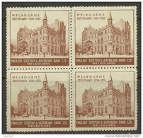 AUSTRALIA AUSTRALIEN 1936 Melbourne Bank House Poster Stamp As 4-block MNH - Neufs