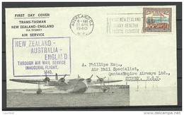 NEW ZEALAND Aucland 1940 Via Sidney Australia To England First Flight Cover - Airmail