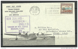 NEW ZEALAND Aucland 1940 Via Sidney Australia To England First Flight Cover - Luftpost