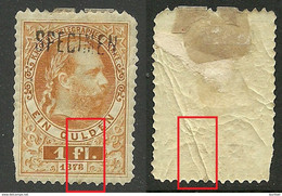 Österreich Austria 1873 Keiser Franz Joseph Telegraphenmarken 1 Fl. Muster Specimen * NB! Einriss! Tear! Defecteus!! - Telégrafo