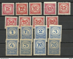 Österreich Austria 1920/21 Michel 75 - 92 Portomarken Postage Due * - Segnatasse
