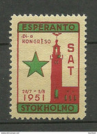 ESPERANTO 1951 Vignette Poster Stamp Congress Sweden Stockholm * - Esperanto