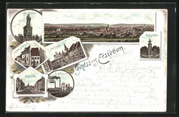 Lithographie Eisleben, Ernst Schacht, Luther-Denkmal, Marktplatz - Lutherstadt Eisleben