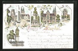 Lithographie Stendal, Tangermünder Tor, Winkelmann Denkmal, Dom - Tangermünde