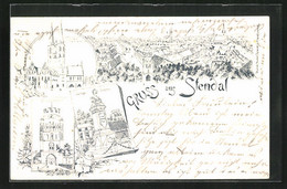 Lithographie Stendal, Rathaus Mit Roland Und St. Marienkirche, Ünglinger Tor, Nachtigal-Denkmal - Stendal