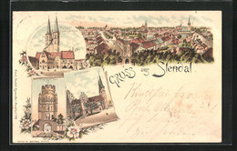 Lithographie Stendal, Rathaus Mit Roland Und St. Marienkirche, Ünglinger Tor, Domkirche - Stendal