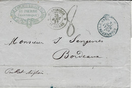 1873 - Lettre De Saint-Pierre  , Voie Anglaise, Avec Taxe 8 D. Tampon Pour Bordeaux - Lettres & Documents