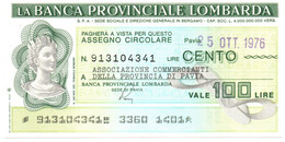 1976 - Italia - Banca Provinciale Lombarda - Associazione Commercianti Della Provincia Di Pavia ---- - [10] Assegni E Miniassegni