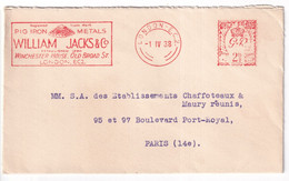 GB - 1938 - EMA Sur LETTRE De LONDON => PARIS - Macchine Per Obliterare (EMA)