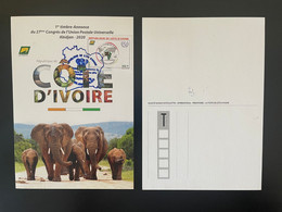 Côte D'Ivoire Ivory Coast 2018 Mi. 1643 Carte Maximum UPU Union Postale Universelle Map Abidjan 2020 Elephant Elefant - Elefantes