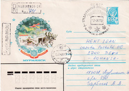 A8156- HOLIDAY OF THE NORTH POLE, RECOMMENDED REGISTRED LETTER MURMANSK USSR POSTAL STATIONERY 1980 SENT TO DEVA ROMANIA - Evenementen & Herdenkingen