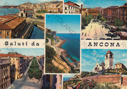 CARTOLINA  SALUTI DA ANCONA, MARCHE,PANORAMA,PIAZZA ROMA,CATTEDRALE,BAGNI DEL PASSETTO,STORIA,VIAGGIATA 1977 - Ancona