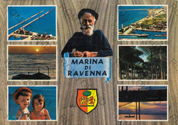CARTOLINA  MARINA DI RAVENNA,EMILIA ROMAGNA,BACINO E PORTO CANALE,PANORAMA,ALBA,LA PINETA,BIMBI AL MARE,VIAGGIATA 1966 - Ravenna
