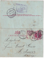 1892 - GB - CARTE-LETTRE ENTIER => ST IMIER (SUISSE) - Lettres & Documents