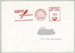 Deutsche Bundespost 1976, Brief EMA Molkerei Jakob Berz Bad Schwalbach - Bad Dürrheim, Schwalbe / Hirundinidae - Zwaluwen