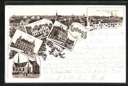 Vorläufer-Lithographie Delmenhorst, 1895, Gasthaus Zum Thiergarten, Bürgerschule Und Turnhalle - Delmenhorst
