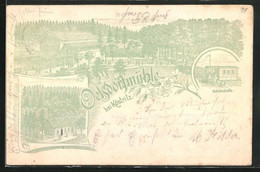 Lithographie Bad Köstritz, Gasthaus Oelsdorfmühle, Schiesshalle - Bad Köstritz