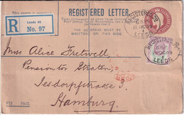 GB - 1909 - YVERT 108 Sur ENVELOPPE ENTIER RECOMMANDEE De LEEDS => HAMBURG (GERMANY) - Cartas & Documentos