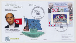 FRANCE - Vignette Porte Timbre 0,80 - 50eme Anniversaire Du Traité De L'Elysée - Obl Session Parlement Europ  6/11/2013 - Covers & Documents