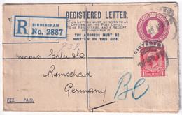 GB - GEORGE V - 1925 - ENVELOPPE ENTIER POSTAL RECOMMANDEE De  BIRMINGHAM => REMSCHEID - Covers & Documents