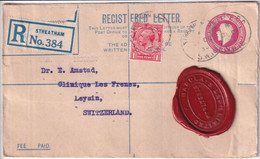 GB - GEORGE V - 1930 - ENVELOPPE ENTIER POSTAL RECOMMANDEE De STREATHAM =>  LEYSIN (SUISSE) - Covers & Documents