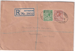 GB - GEORGE V - 1928 - ENVELOPPE RECOMMANDEE De NOTTINGHAM =>  WASSELONNE (BAS-RHIN) - Lettres & Documents