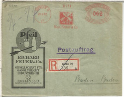 ALEMANIA BERLIN 1932 CC CON FRANQUEO MECANICO METER RICHARD FEUER LUZ DE GAS LIGHT - Gaz