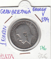 CR0176 MONEDA GRAN BRETAÑA PLATA 1 FLORIN 1914 - Otros & Sin Clasificación