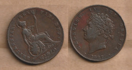 GRAN BRETAÑA  ½ Penny - George IV 1827 Copper • 9.45 G • ⌀ 28 Mm KM# 692, Sp# 3824 - Other & Unclassified