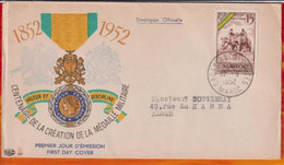 FDC -Editions PAC # Maroc-Marokko-Morocco-1952 #(N° Yvert 319) Centenaire De La Médaille Militare # Obl. PJ Casablanca - Briefe U. Dokumente