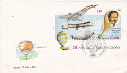 CUBA. 200 ANIVERSARIO DEL 1re VUELO EN GLOBO, 200 ANNIVERSAIRE DU 1er VOL EN BALLON. ANNEE 1983 FDC ENVELOPPE.- LILHU - Zeppelins