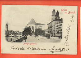 ZOR-18 SELTEN Gruss Aus Zürich Mit Zwingli-Denkmal. Belebt. Pionier. Gelaufen 1900 Mit UPU-Marke Nach Wetzikon - Wetzikon