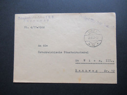 Österreich 1962 Stempel L1 Postgebühr Bar Bezahlt Und Tagesstempel Linz 1 Finanzdirektzion Ökonomat Nach Wien III. - Brieven En Documenten