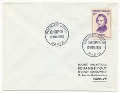 Enveloppe Affr. 20F Chopin - Premier Jour PARIS 10 Nov 1956 - Lettres & Documents