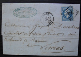 Le Vigan Gard Pc 3578 Lettre De Louis Abric Origine Le Monna Peignage De Frisons 1862, Lettre Pour Nîmes - 1849-1876: Periodo Classico