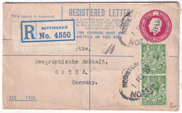 GB - 1927 - PERFORES Sur ENVELOPPE ENTIER RECOMMANDEE De NOTTINGHAM => GOTHA (GERMANY) - Perforés