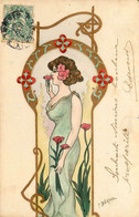 C. BERIAZ Bériaz * CPA Illustrateur Art Nouveau Jugendstil * Femme Et Fleurs * Dorures * Dos 1900 - Sonstige & Ohne Zuordnung