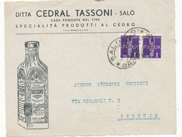 1946 LUOGOTENENZA SALO' FRONTESPIZIO LETTERA PUBBLICITARIA CEDRAL TASSONI - Marcophilie