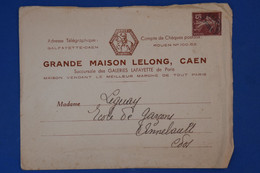 U14 FRANCE  BELLE LETTRE 1946 CAEN POUR  ANNEBAULT + AFFRANCH. INTERESSANT  A VOIR - 1944-45 Arco Del Triunfo