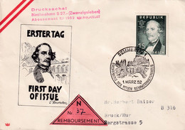 A8381- ERSTTAG,FIRST DAY OF ISSUE REMBOURSEMENT DRUCKESACHEL PHYLATELIST 1952 REPUBLIC OSTERREICH USED STAMP ON COVER - FDC