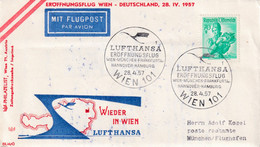 A8387- PAR AVION,MIT FLUGPOST LUFTHANSA WIEN 1957,WIEDER IN WIEN AUSTRIA USED STAMP ON COVER SENT TO MUNCHEN DEUTSCHLAND - Otros & Sin Clasificación