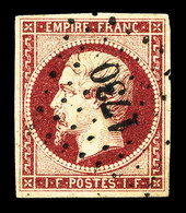 N°18 1F Carmin, Oblitération PC, Infime Froissure, Jolie Pièce, TB (certificat) Cote 3250€ - 1853-1860 Napoléon III