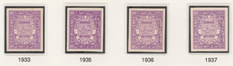 Egypt 1926-35 Official 10m Violet Four IMPERF Singles Each On Thin Cancelled Card (different Shades From Various Printin - Unused Stamps