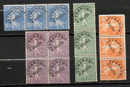 Préoblitérés  Yvert N° 46, 49, 50, 52 - Type Semeuse 3 Bandes De 3 + 1 Bloc De 4, Oblitérés - 1893-1947