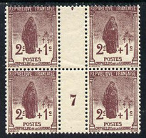France 1917 War Orphan's Fund  2c + 1c Brown-lake Inter-paneau Block Of 4 With No.7 In Gutter U/m As SG 450 - Andere & Zonder Classificatie
