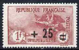 France 1926-27 War Ophans' Fund 1f + 25c Carmine Mounted Mint SG452 - Sonstige & Ohne Zuordnung