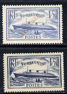 France 1935 SS Normandie SG 526 & 526a Pair Without Gum Handstamped SPECIMEN By A Receiving Authority, Extremely Scarce - Autres & Non Classés