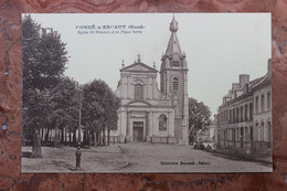 CONDE-SUR-ESCAUT (59) - EGLISE ST-WASNON ET LA PLACE VERTE - Conde Sur Escaut