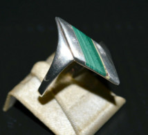 JOLIE BAGUE ARGENT ANCIENNE Poinçon 925e & Malachite Fond De Stock Bijoutier XXe Collection Vitrine Bijou Ancien Bijoux - Rings